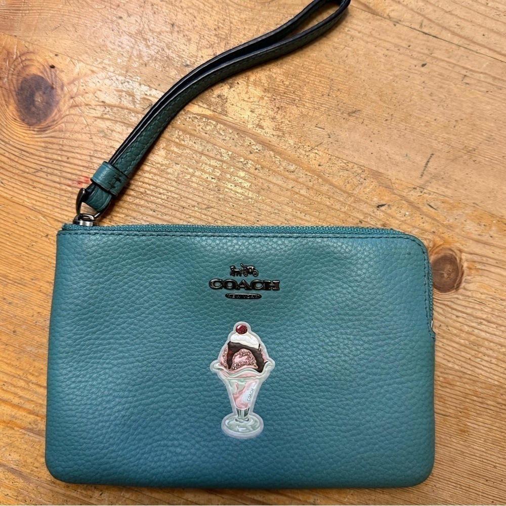 Coach Teal Pebbled Leather Sundae Wristlet